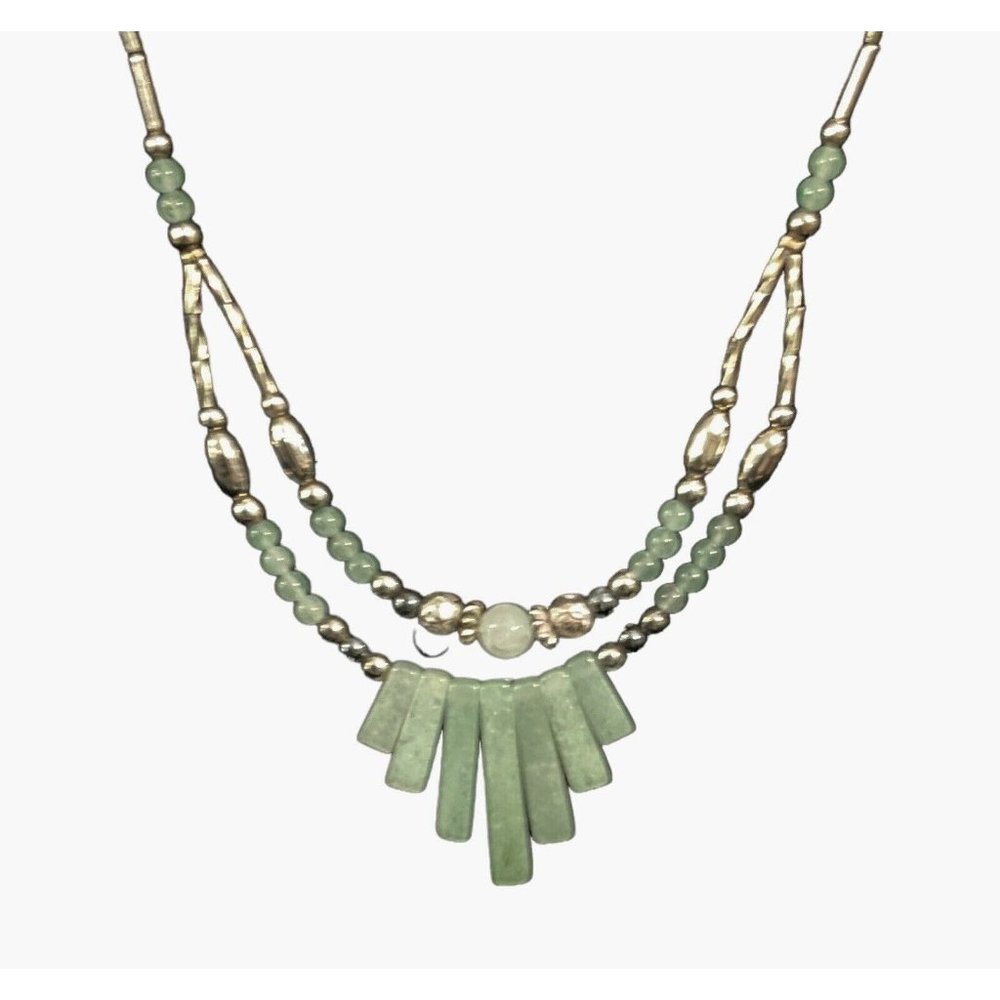 Silver & Jade Double Tiered Hand Crafted Beaded Necklace Indian Style Artisan